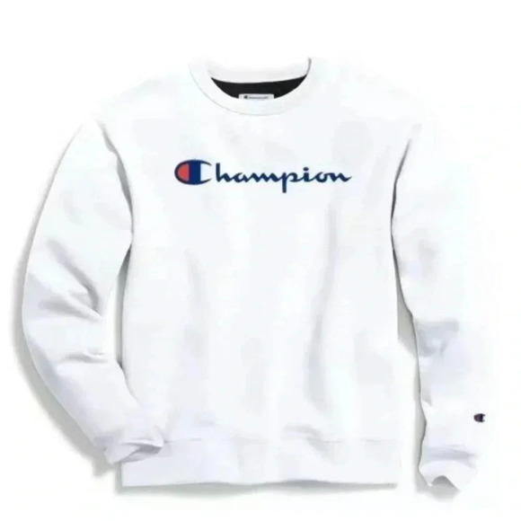 Champion Powerblend Sweatshirt C Script Logo White - Picture 1 of 10